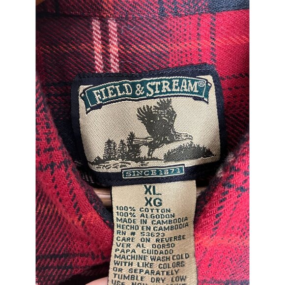 Field and Stream Men's XL Red Plaid Flannel Button Up Long Sleeve Shirt 100 Perc - Picture 5 of 7